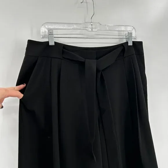ZAC POSEN Black High Rise Wide Leg Cropped Waist Tie Pleated Dress Pants  Size 12